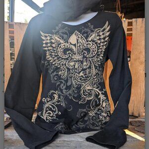 Long sleeve hooded tshirt NWT affliction rhinestone design